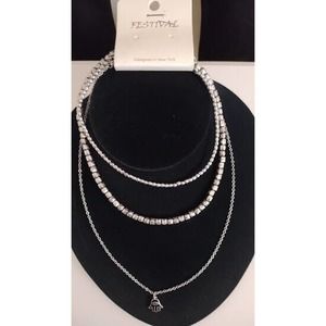 3-Piece Fashion Jewelry‎ Festival Brand Hamsa Hand Necklace Set, Silver Tone